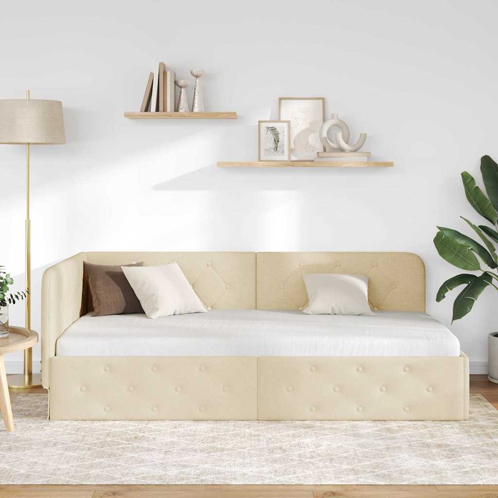 Hjørnesengramme Creme 90 x 200 cm Stof
