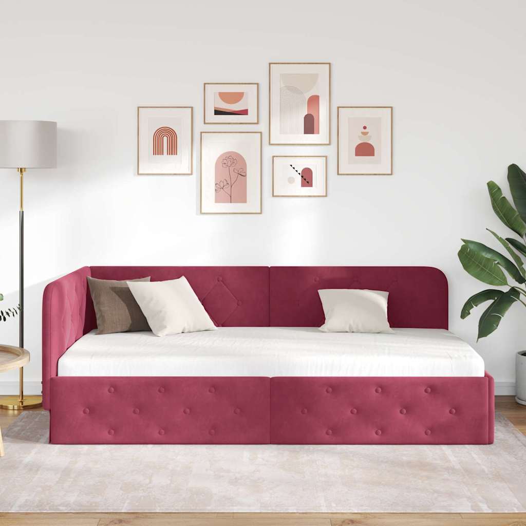 Hjørnesengramme Vinrød 90 x 200 cm Fløjl