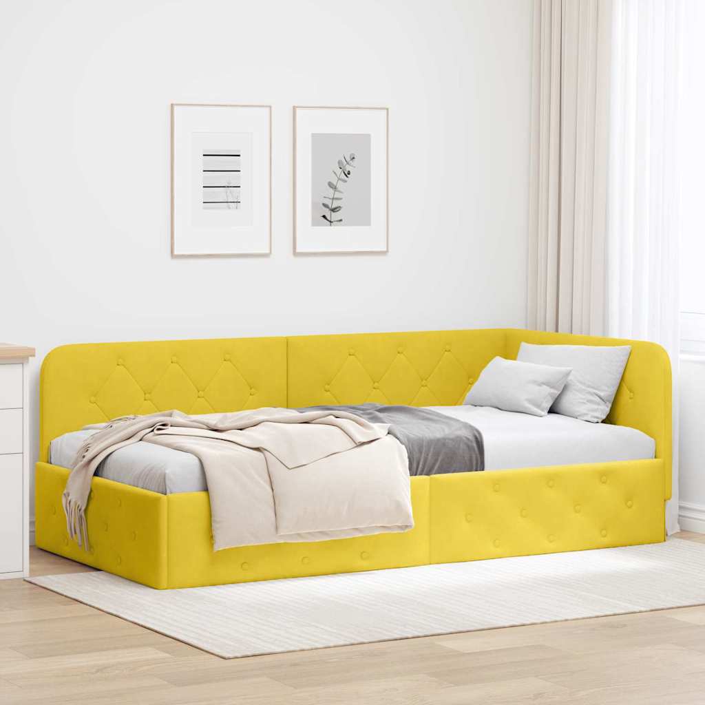 Hjørnesengramme Gul 90 x 200 cm Fløjl