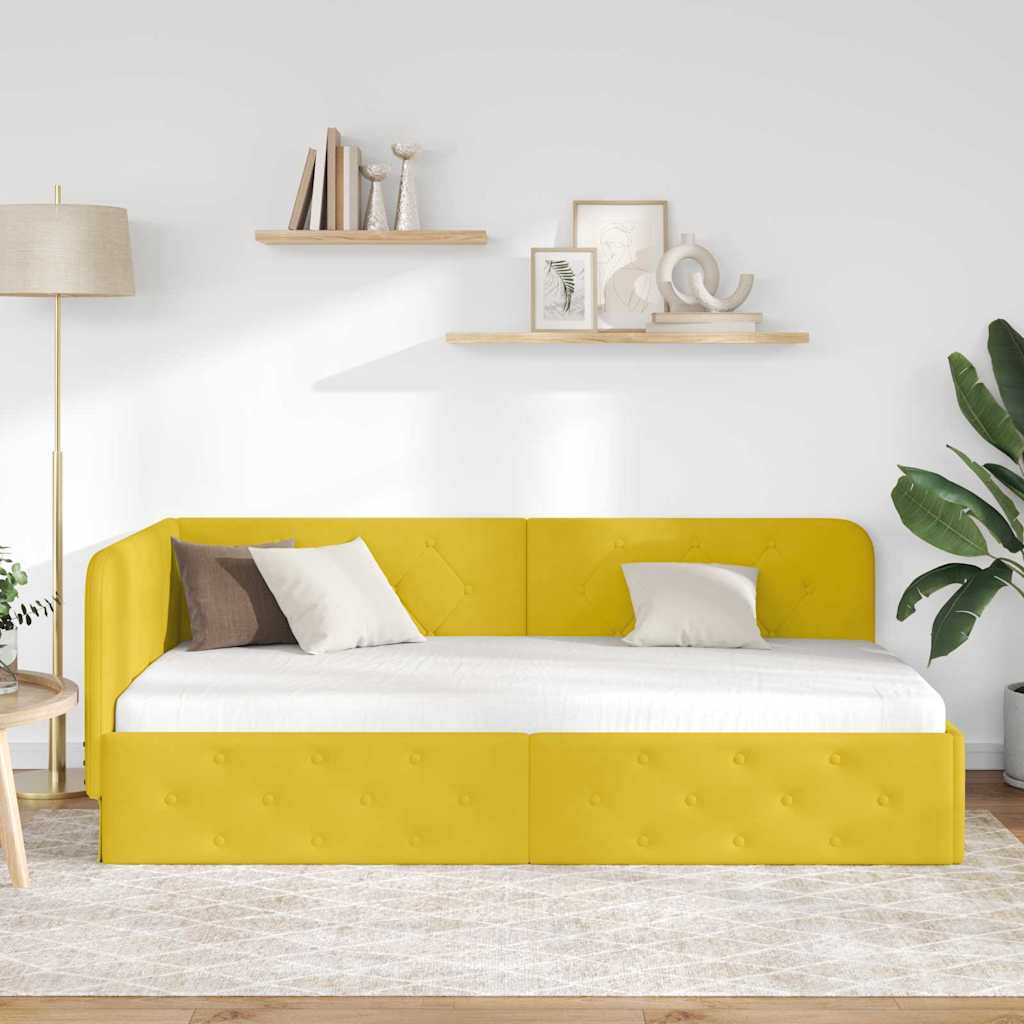 Hjørnesengramme Gul 90 x 200 cm Fløjl