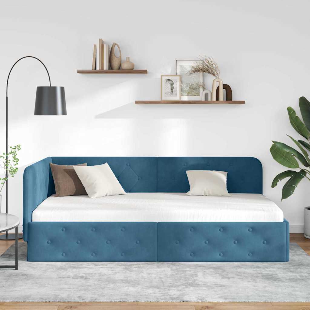 Hjørnesengramme Blå 100 x 200 cm Fløjl