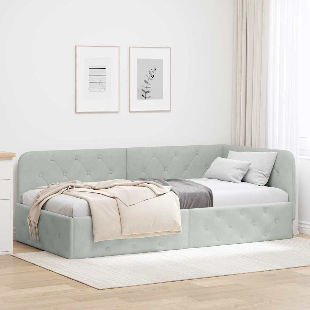 Hjørnesengramme Lysegrå 100 x 200 cm Fløjl