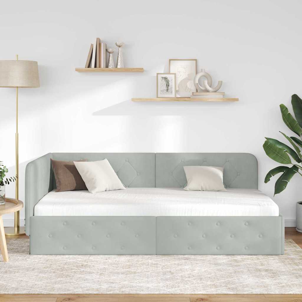 Hjørnesengramme Lysegrå 100 x 200 cm Fløjl