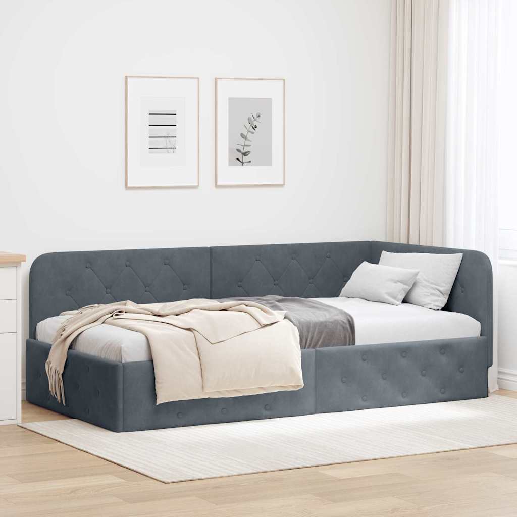 Hjørnesengramme Mørkegrå 100 x 200 cm Fløjl