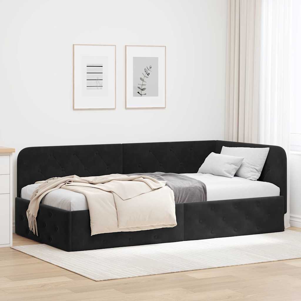 Hjørnesengramme Sort 100 x 200 cm Fløjl
