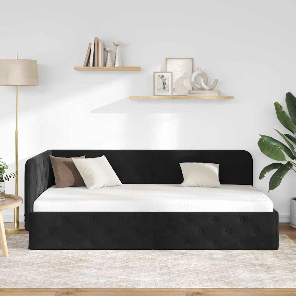 Hjørnesengramme Sort 100 x 200 cm Fløjl