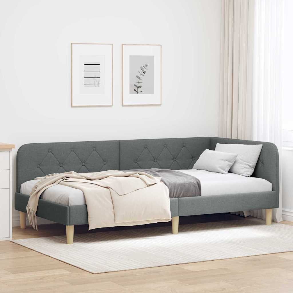 Hjørnesengramme Mørkegrå 90 x 200 cm Stof