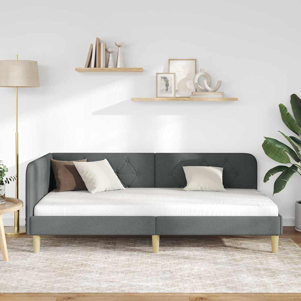 Hjørnesengramme Mørkegrå 90 x 200 cm Stof