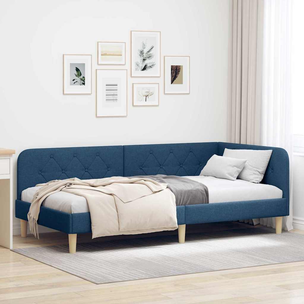 Hjørnesengramme Blå 90 x 200 cm Stof