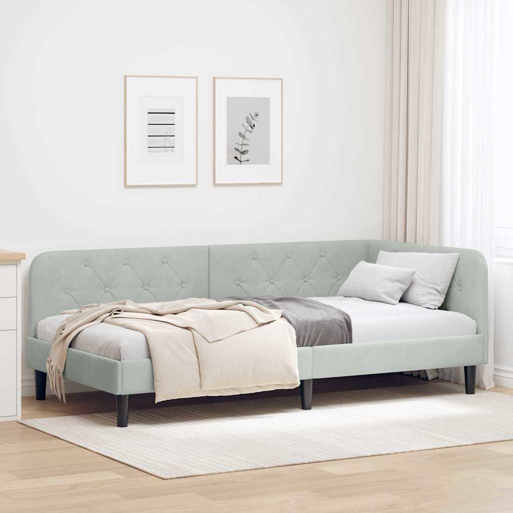 Hjørnesengramme Lysegrå 90 x 190 cm Fløjl