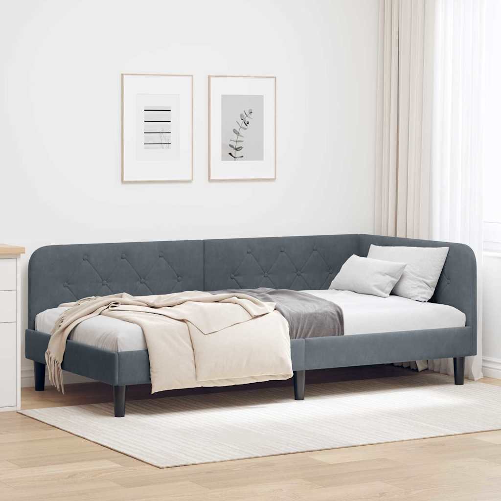 Hjørnesengramme Mørkegrå 90 x 190 cm Fløjl