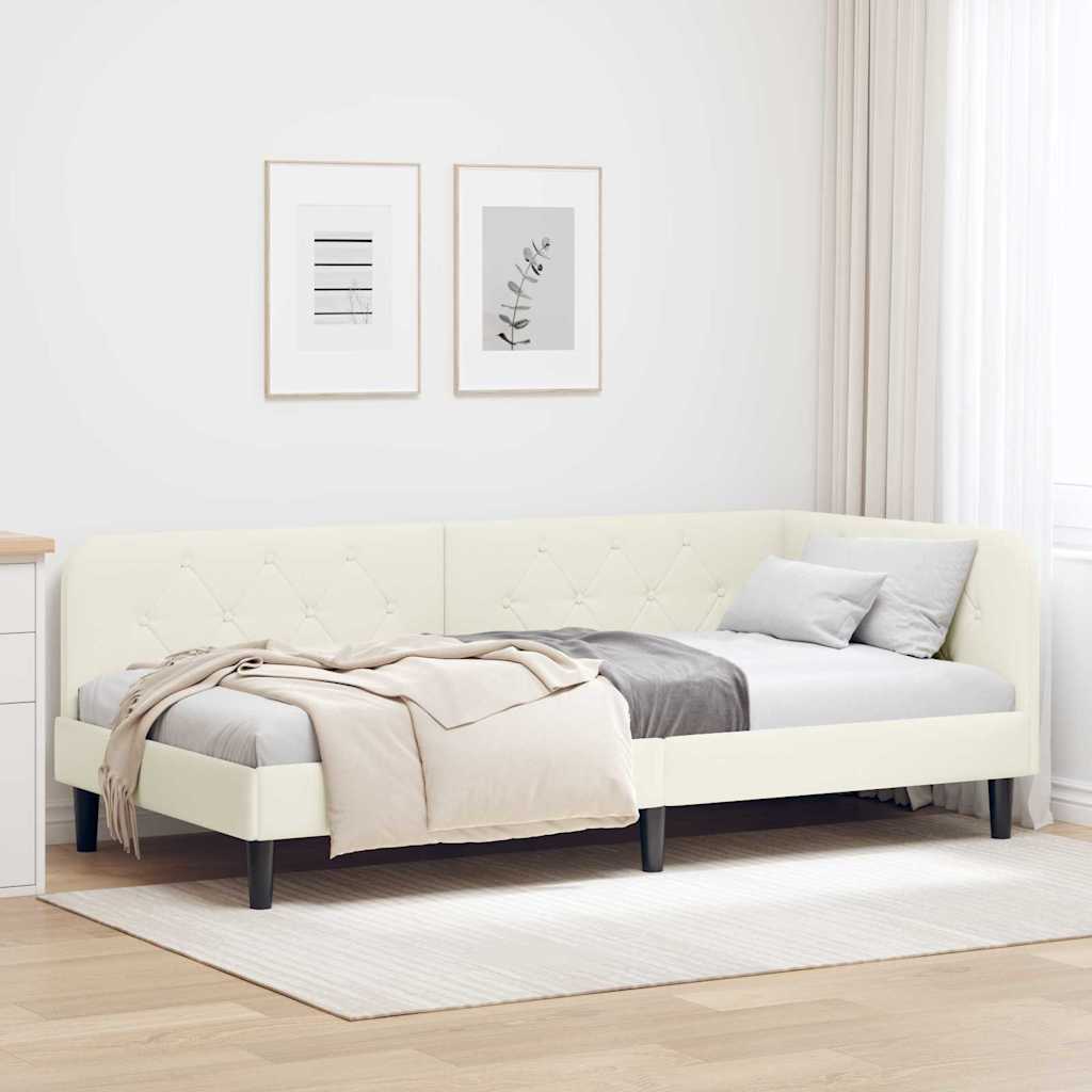 Hjørnesengramme Creme 90 x 190 cm Fløjl