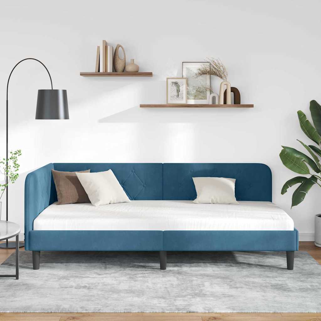 Hjørnesengramme Blå 90 x 200 cm Fløjl