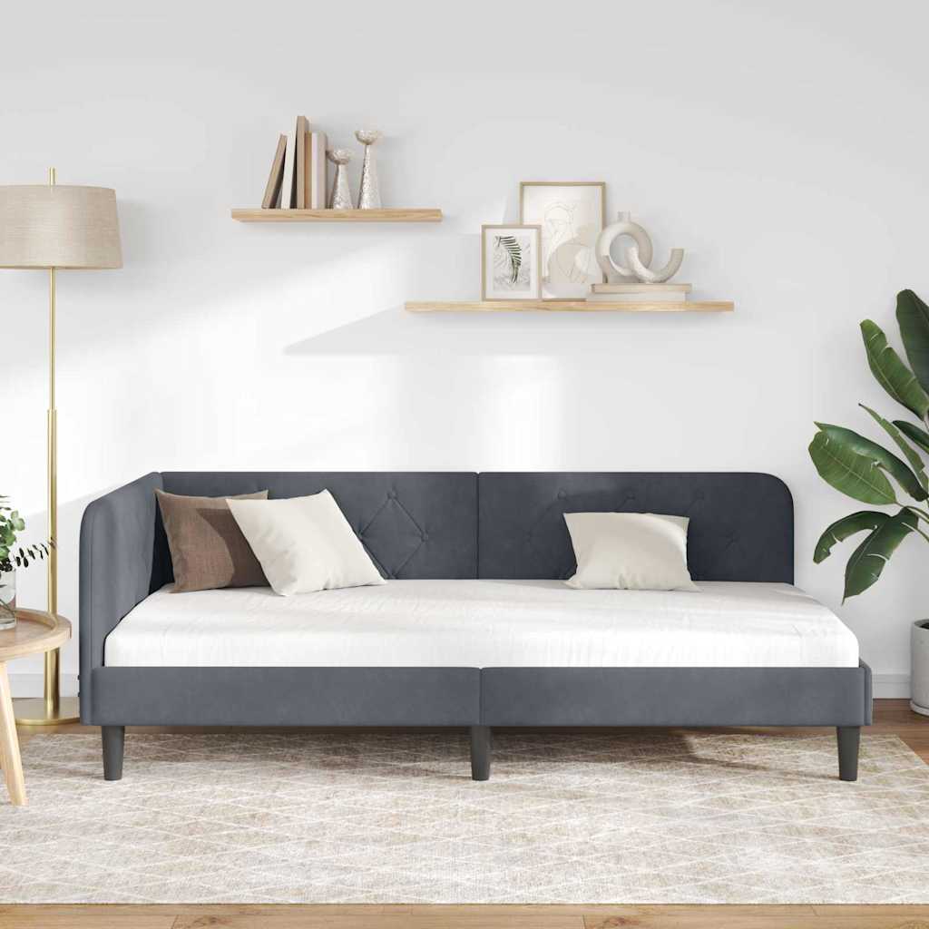 Hjørnesengramme Mørkegrå 90 x 200 cm Fløjl