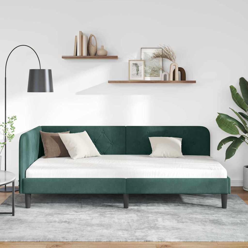 Hjørnesengramme Mørkegrøn 90 x 200 cm Fløjl