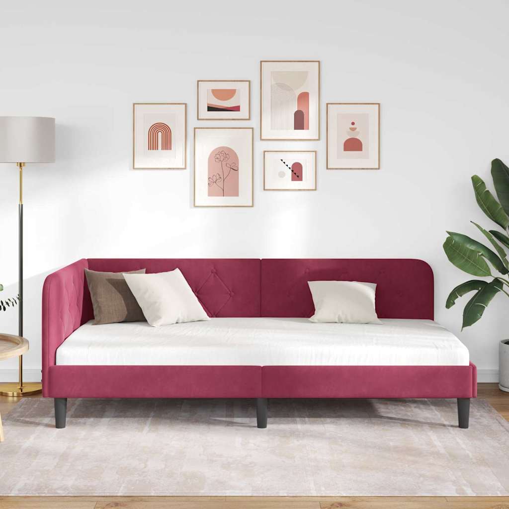 Hjørnesengramme Vinrød 90 x 200 cm Fløjl
