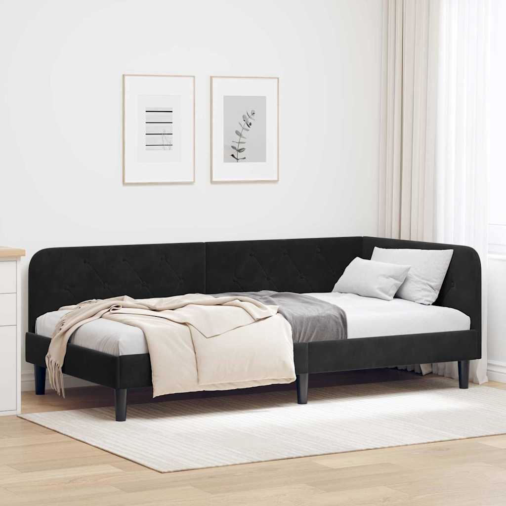 Hjørnesengramme Sort 90 x 200 cm Fløjl