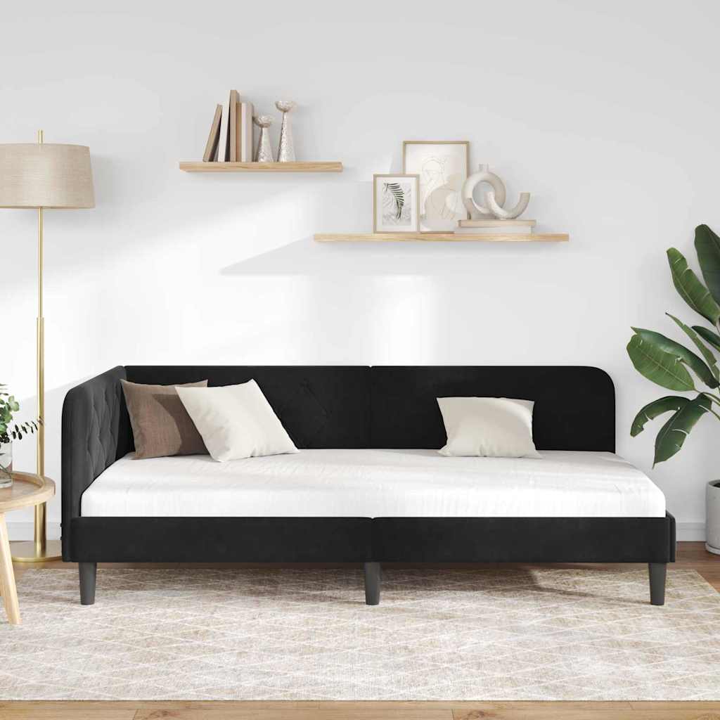 Hjørnesengramme Sort 90 x 200 cm Fløjl