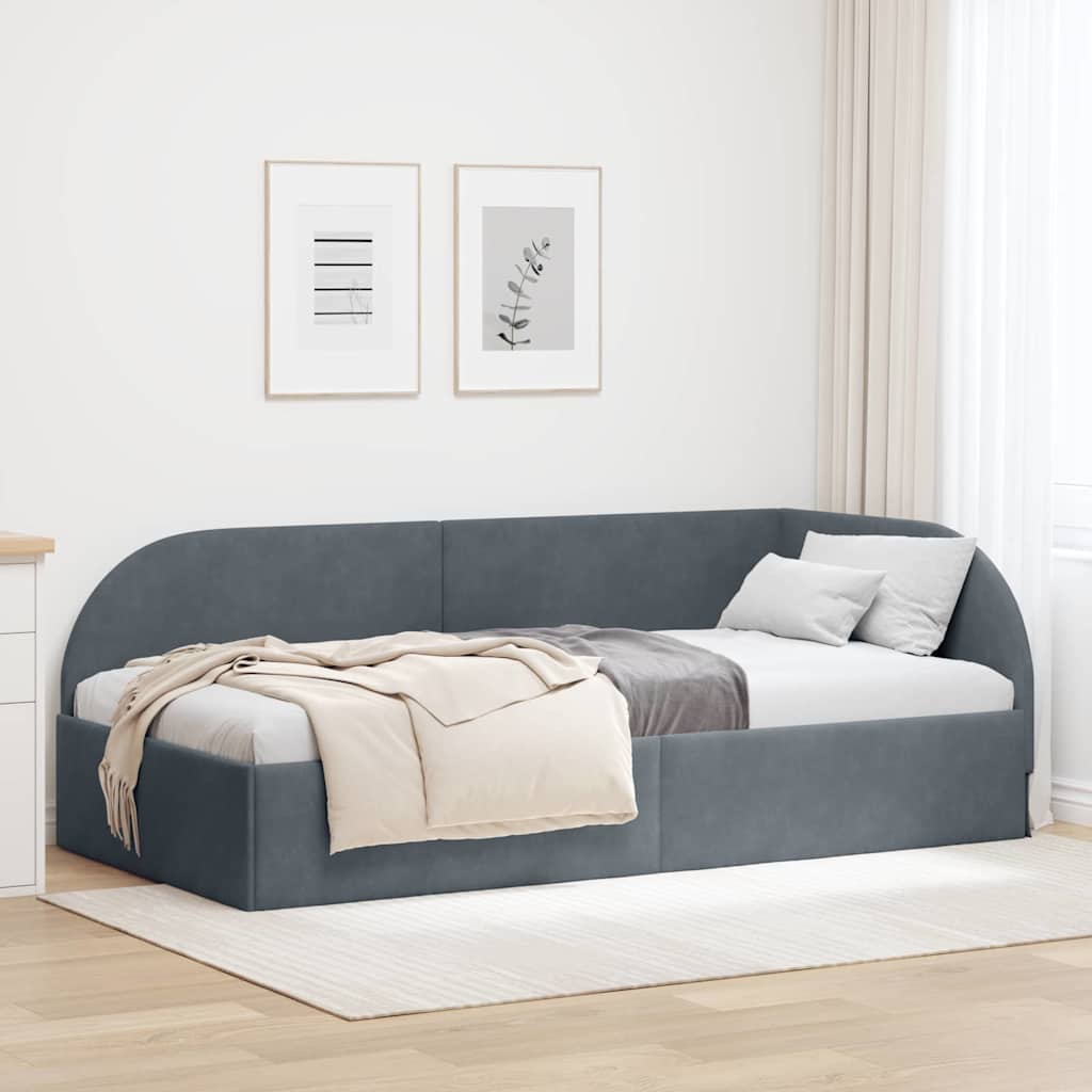 Hjørnesengramme med hovedgærde Mørkegrå 80 cm x 200 cm Fløjl