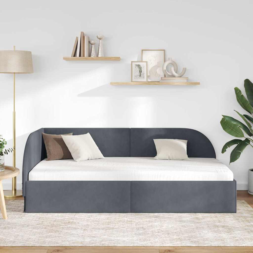 Hjørnesengramme med hovedgærde Mørkegrå 80 cm x 200 cm Fløjl