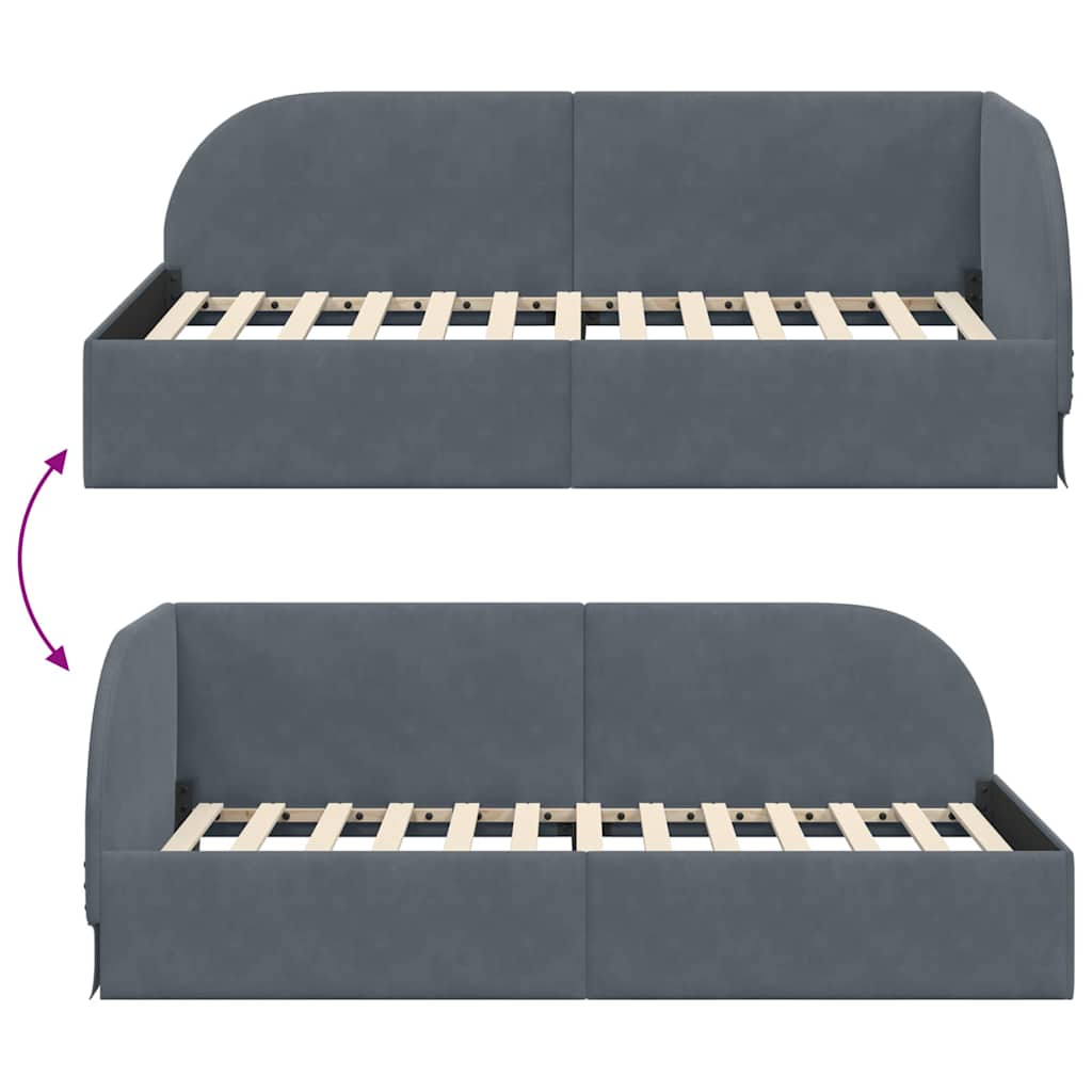 Hjørnesengramme med hovedgærde Mørkegrå 80 cm x 200 cm Fløjl