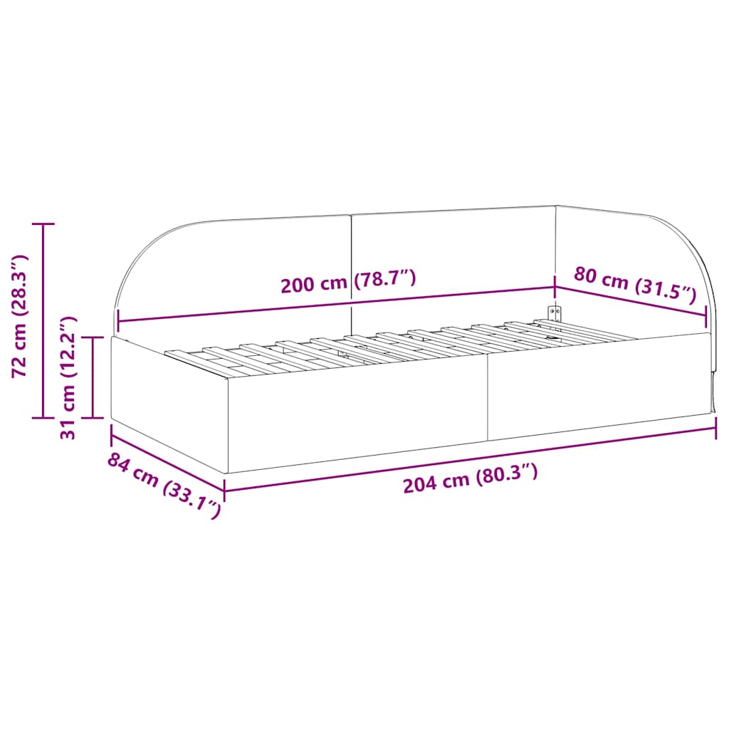 Hjørnesengramme med hovedgærde Sort 80 cm x 200 cm Fløjl