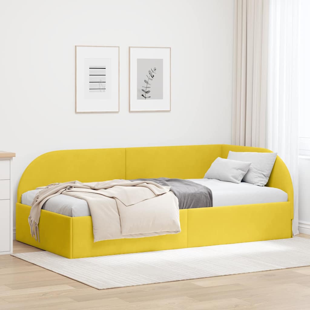 Hjørnesengramme med hovedgærde Gul 90 cm x 190 cm Fløjl