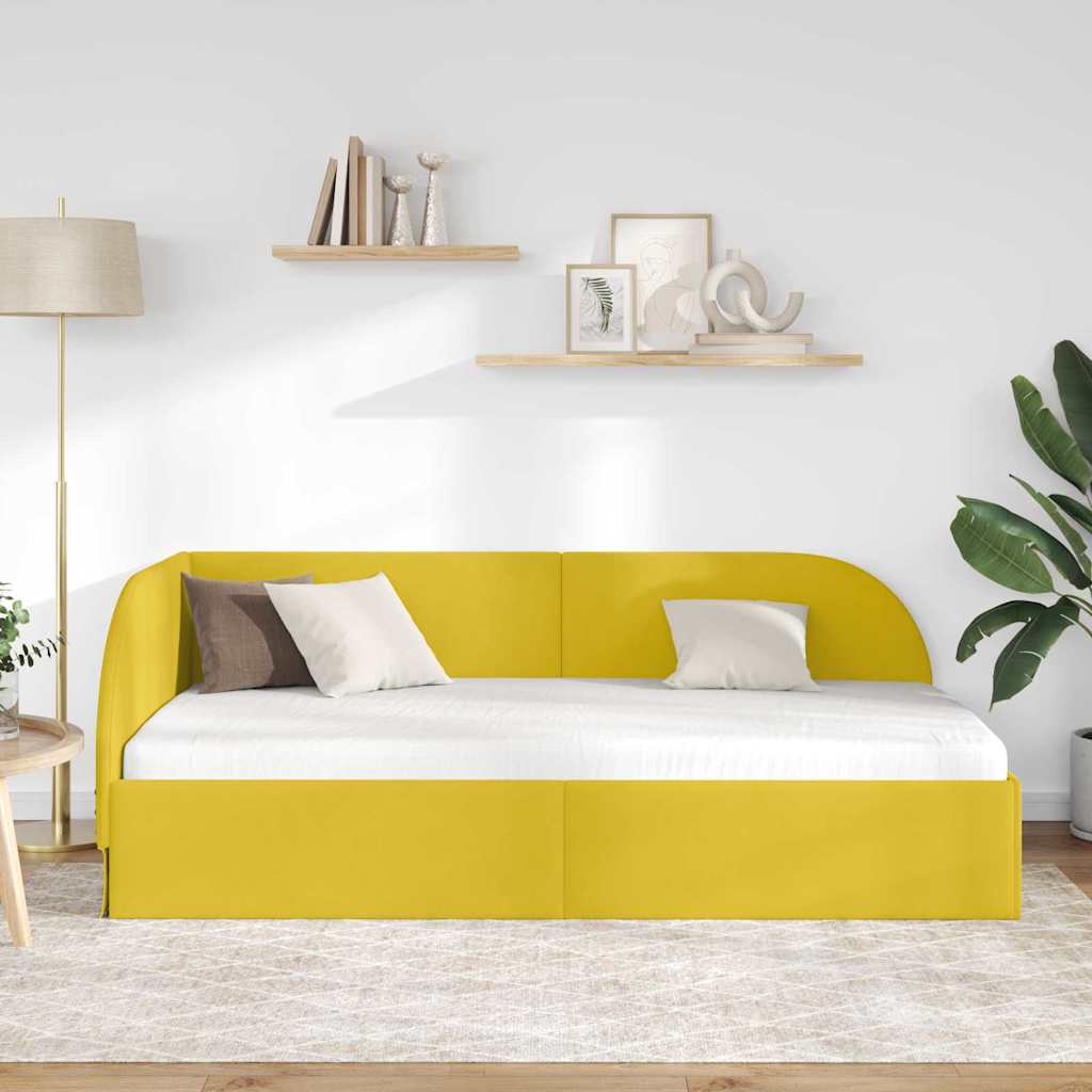 Hjørnesengramme med hovedgærde Gul 90 cm x 190 cm Fløjl