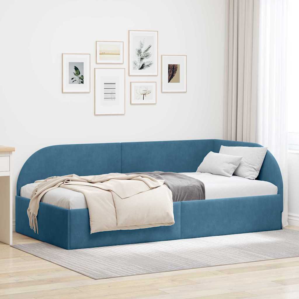 Hjørnesengramme med hovedgærde Blå 90 cm x 200 cm Fløjl