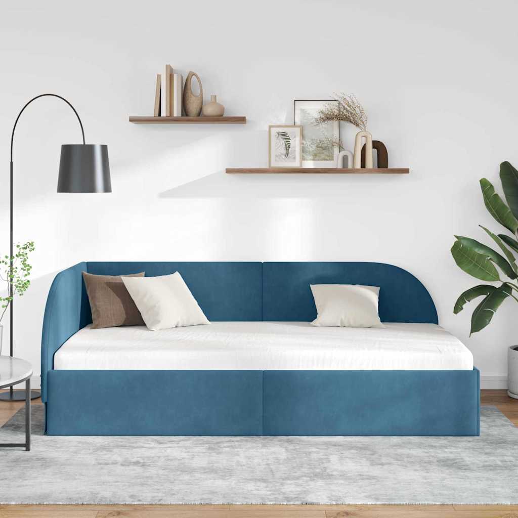Hjørnesengramme med hovedgærde Blå 90 cm x 200 cm Fløjl