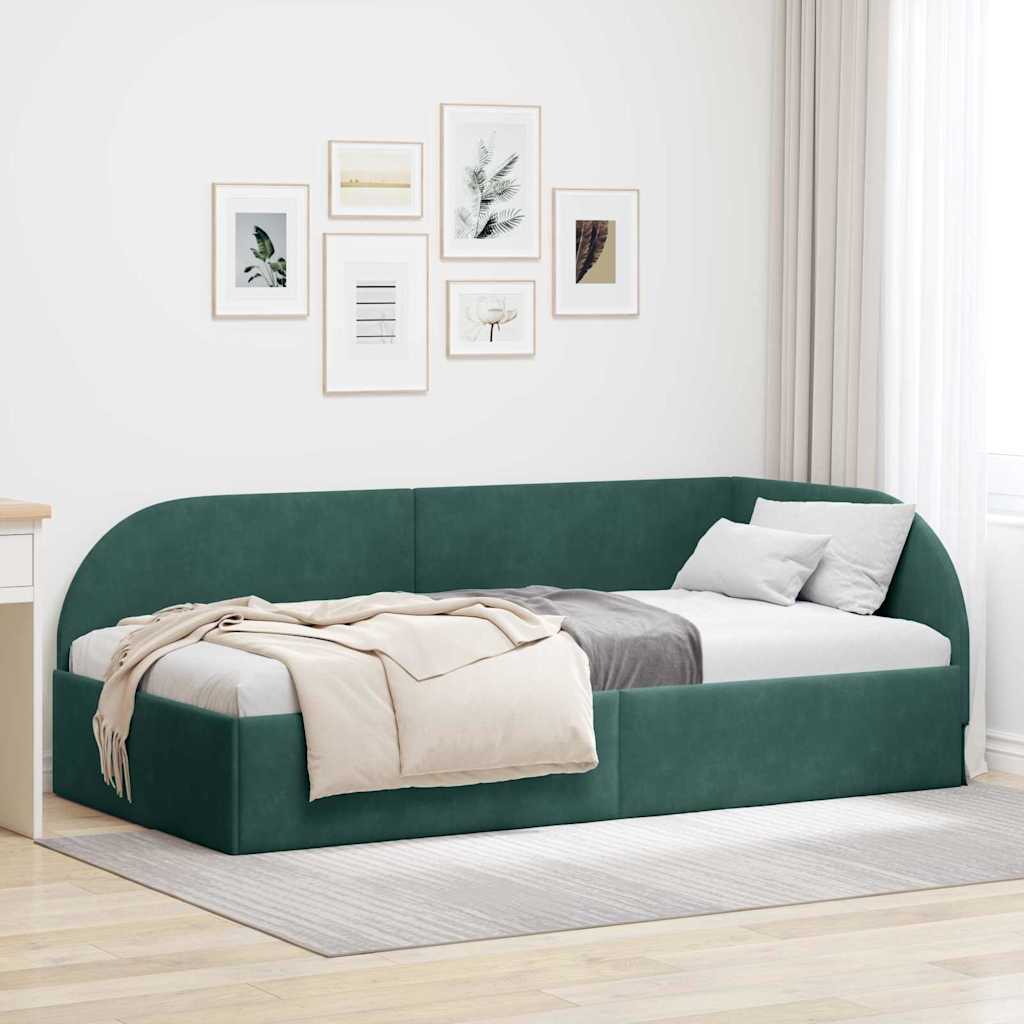 Hjørnesengramme med hovedgærde Mørkegrøn 90 cm x 200 cm Fløjl