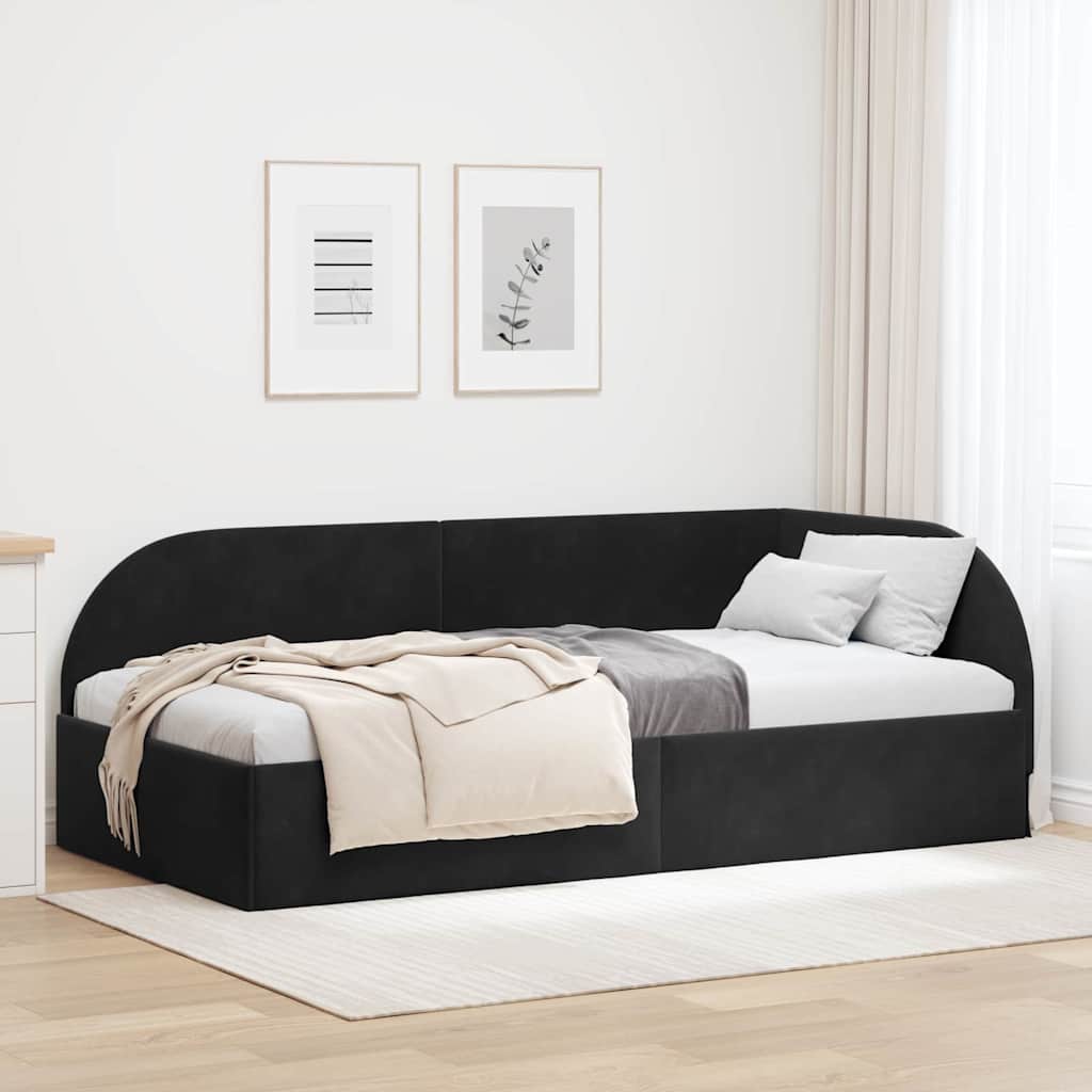 Hjørnesengramme med hovedgærde Sort 90 cm x 200 cm Fløjl