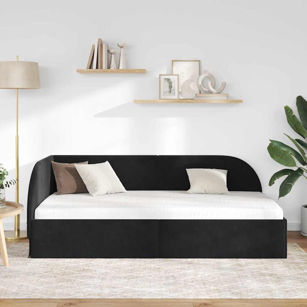Hjørnesengramme med hovedgærde Sort 90 cm x 200 cm Fløjl