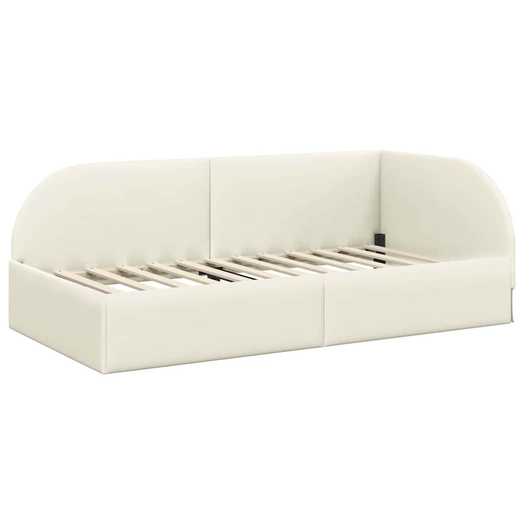 Hjørnesengramme med hovedgærde Creme 90 cm x 200 cm Fløjl