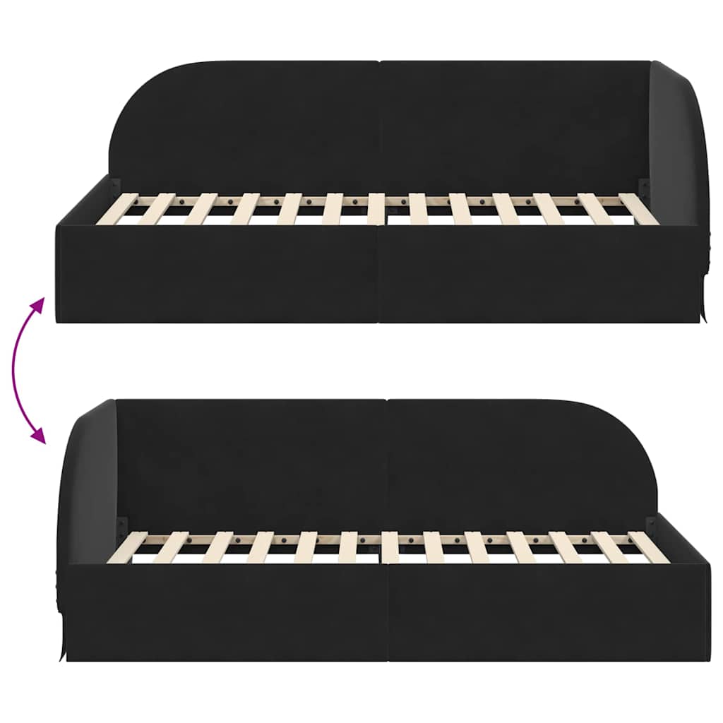 Hjørnesengramme med hovedgærde Sort 100 cm x 200 cm Fløjl