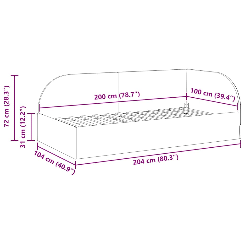Hjørnesengramme med hovedgærde Sort 100 cm x 200 cm Fløjl