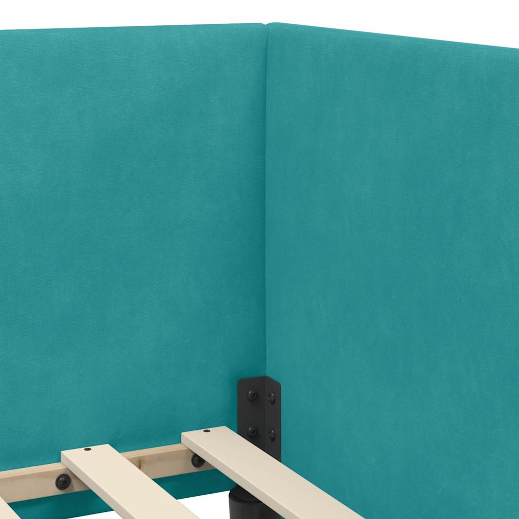 Hjørnesengramme med hovedgærde Turkis 100 cm x 200 cm Fløjl