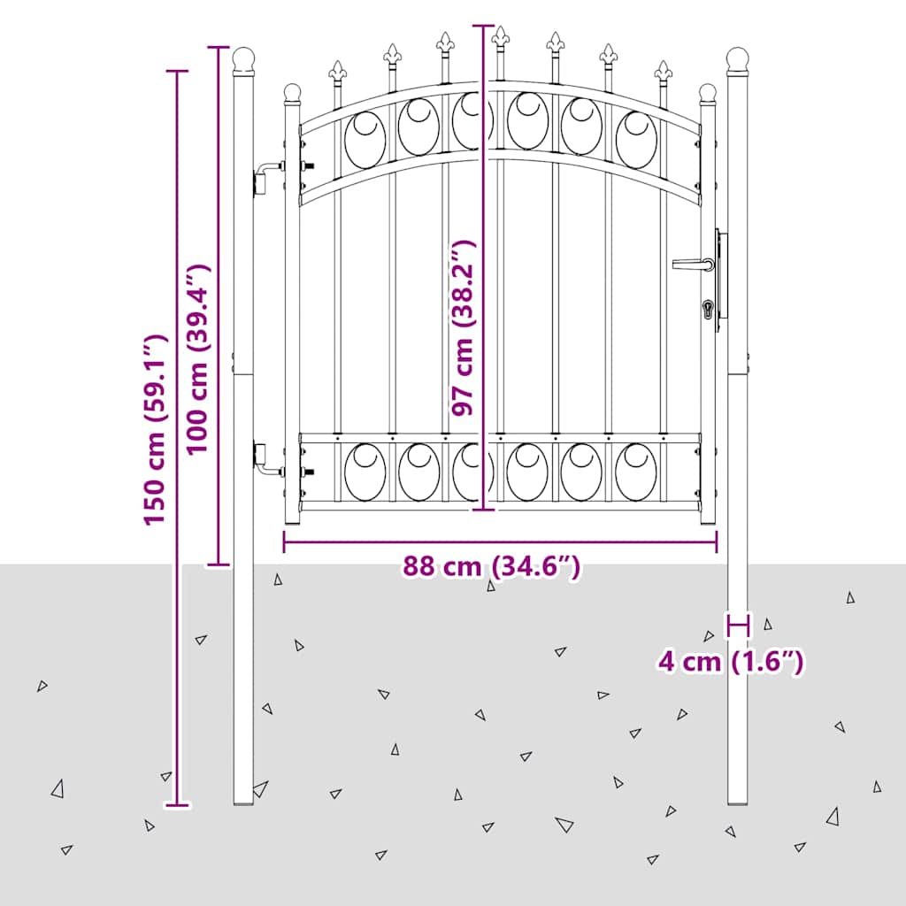 Hegnsportal med pigge EMMEN 100 x 100 cm Pulverlakeret Stål Grå