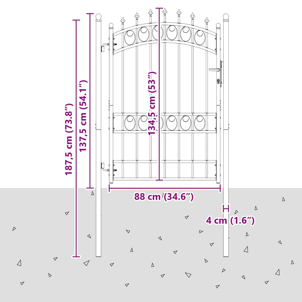 Hegnsportal med pigge EMMEN 170 x 100 cm Pulverlakeret Stål Grå