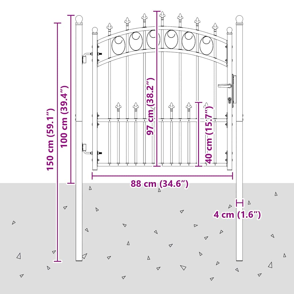 Hegnsportal med pigge EMMEN 100 x 100 cm Pulverlakeret Stål Grå