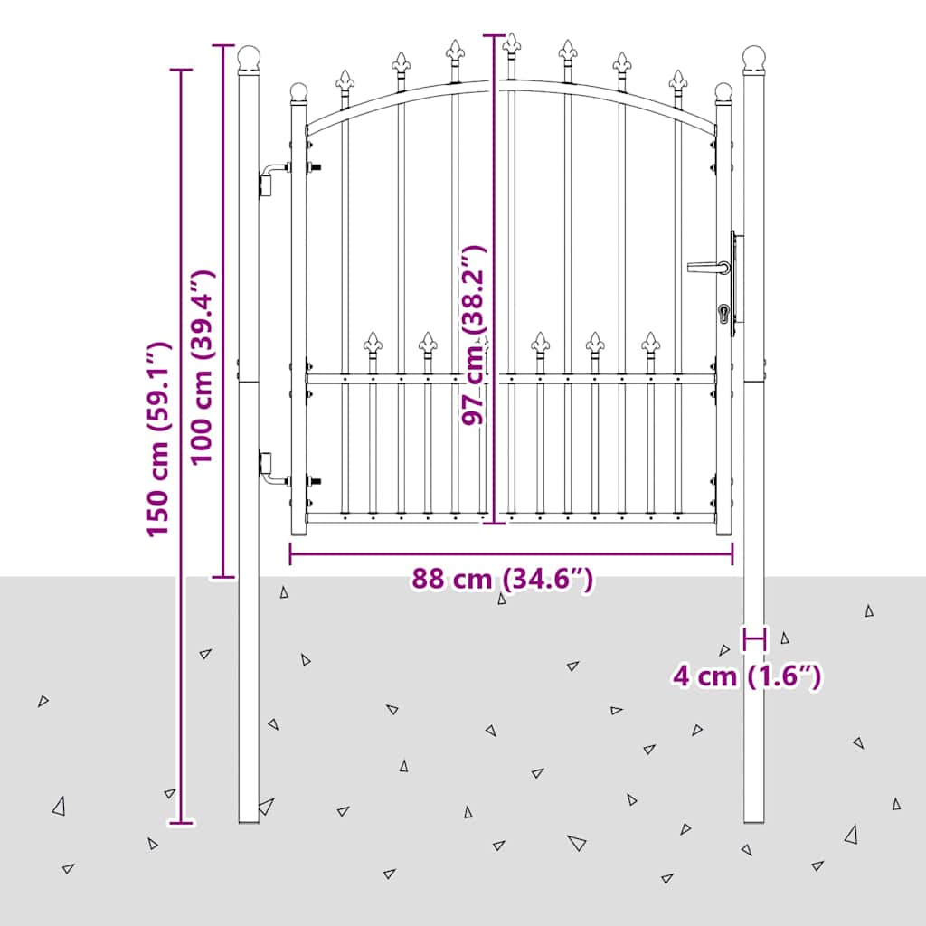 Hegnsportal med pigge EMMEN 100 x 100 cm Pulverlakeret Stål Grå