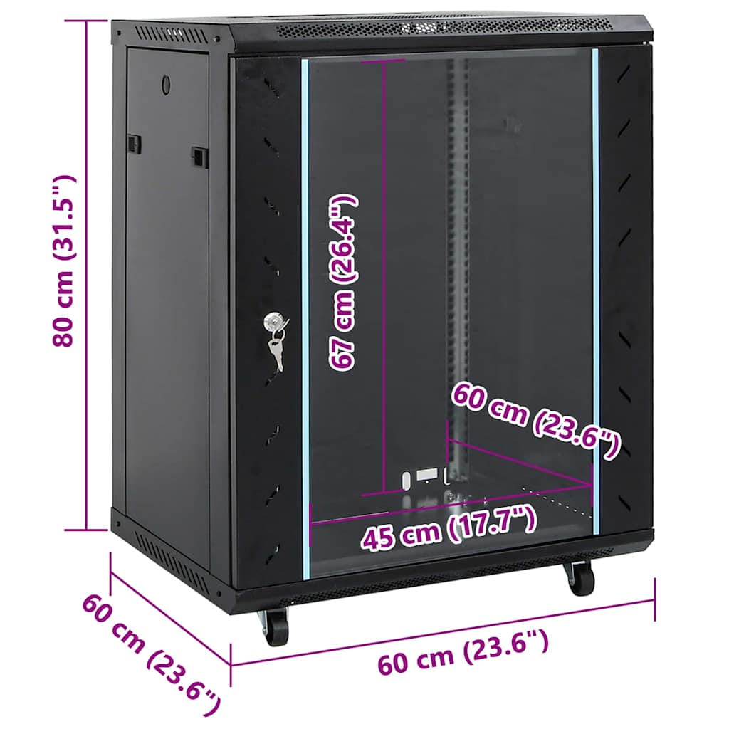 Netværksskab med opbevaring Sort 60 x 60 x 80 cm Stål