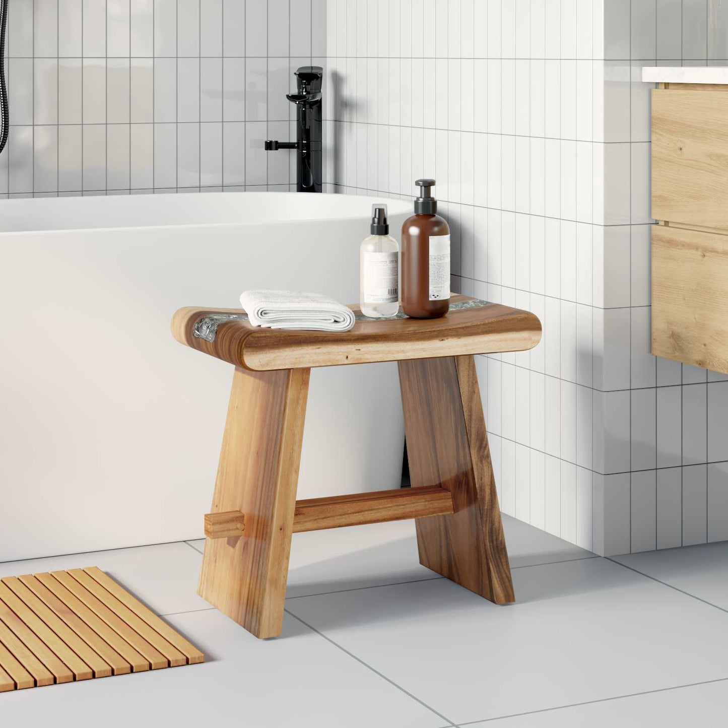 Brusebadsstol Naturfarvet 50 x 30 x 44 cm Massivt suartræ