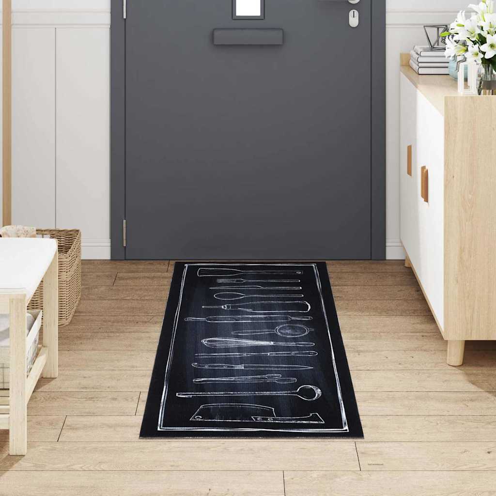 Køkken tæppe Sort 180 x 60 cm Fløjl
