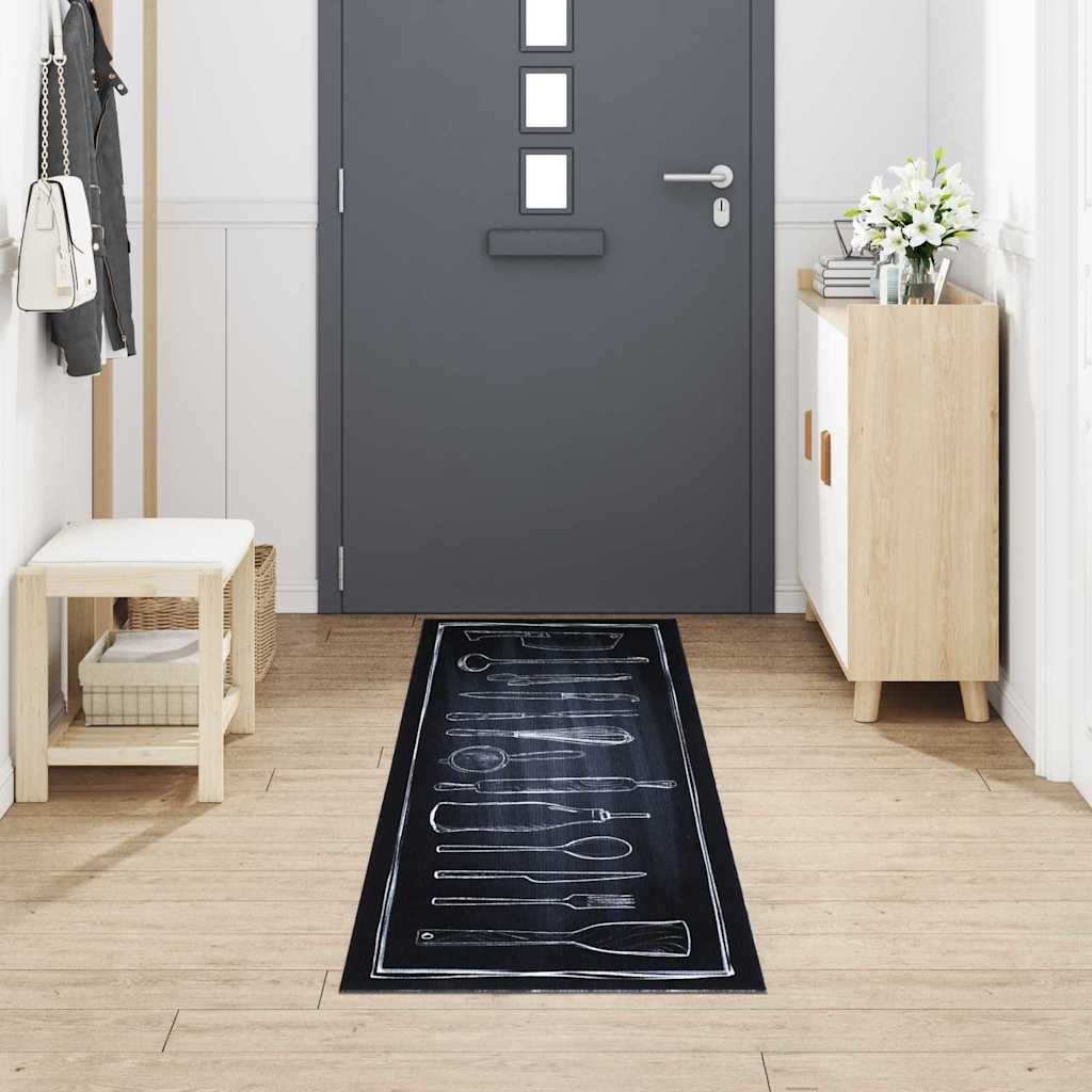 Køkken tæppe Sort 300 x 60 cm Fløjl