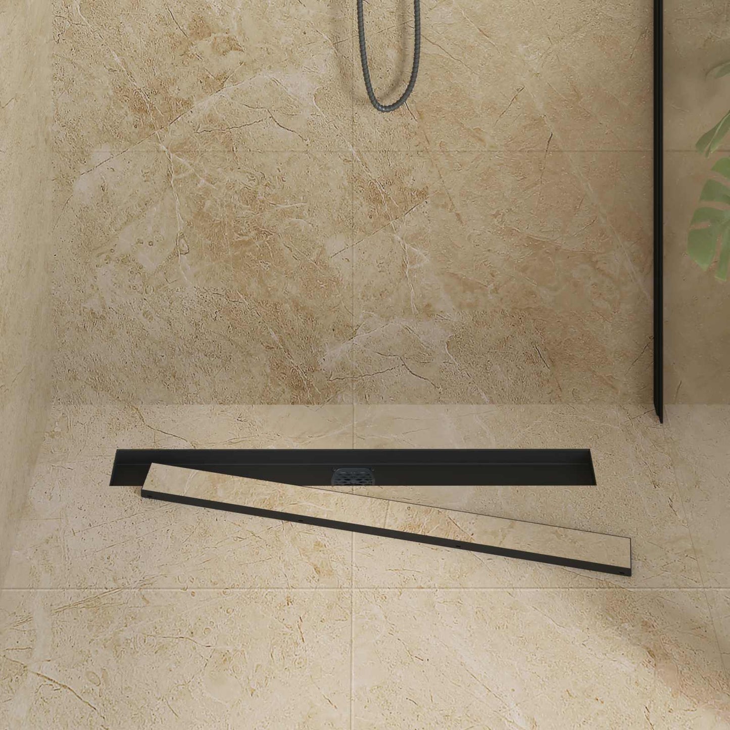 Bruserafløb 2-i-1 med 360° Siphon Sort 80 cm Rustfrit Stål 304