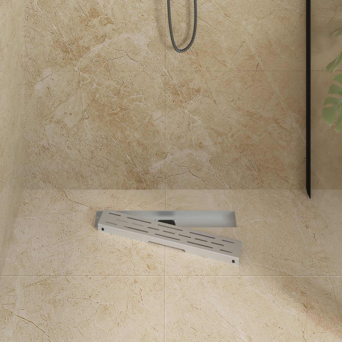 Bruseafløb Linje Design med 360° Siphon Sølv 50 cm