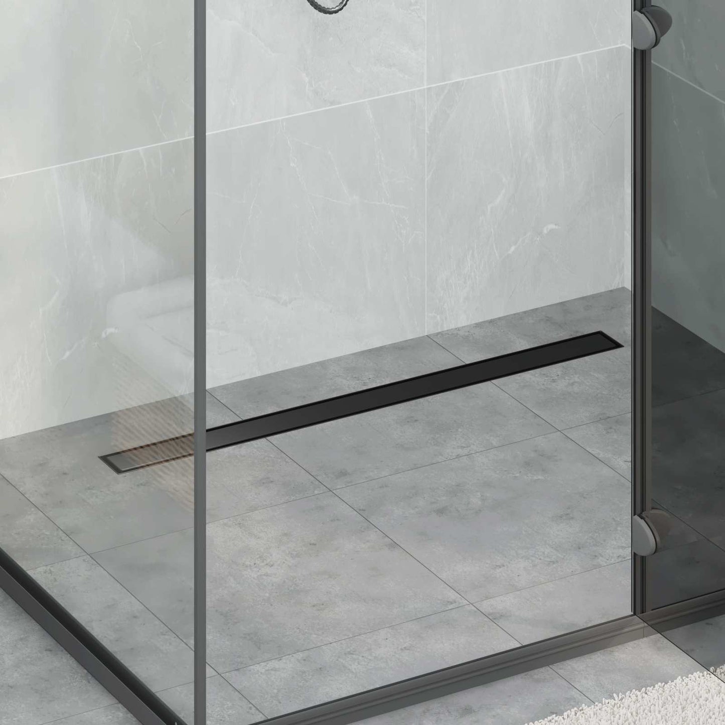Bruserafløb 2-i-1 med 360° Siphon Sort 90 cm Rustfrit Stål 304