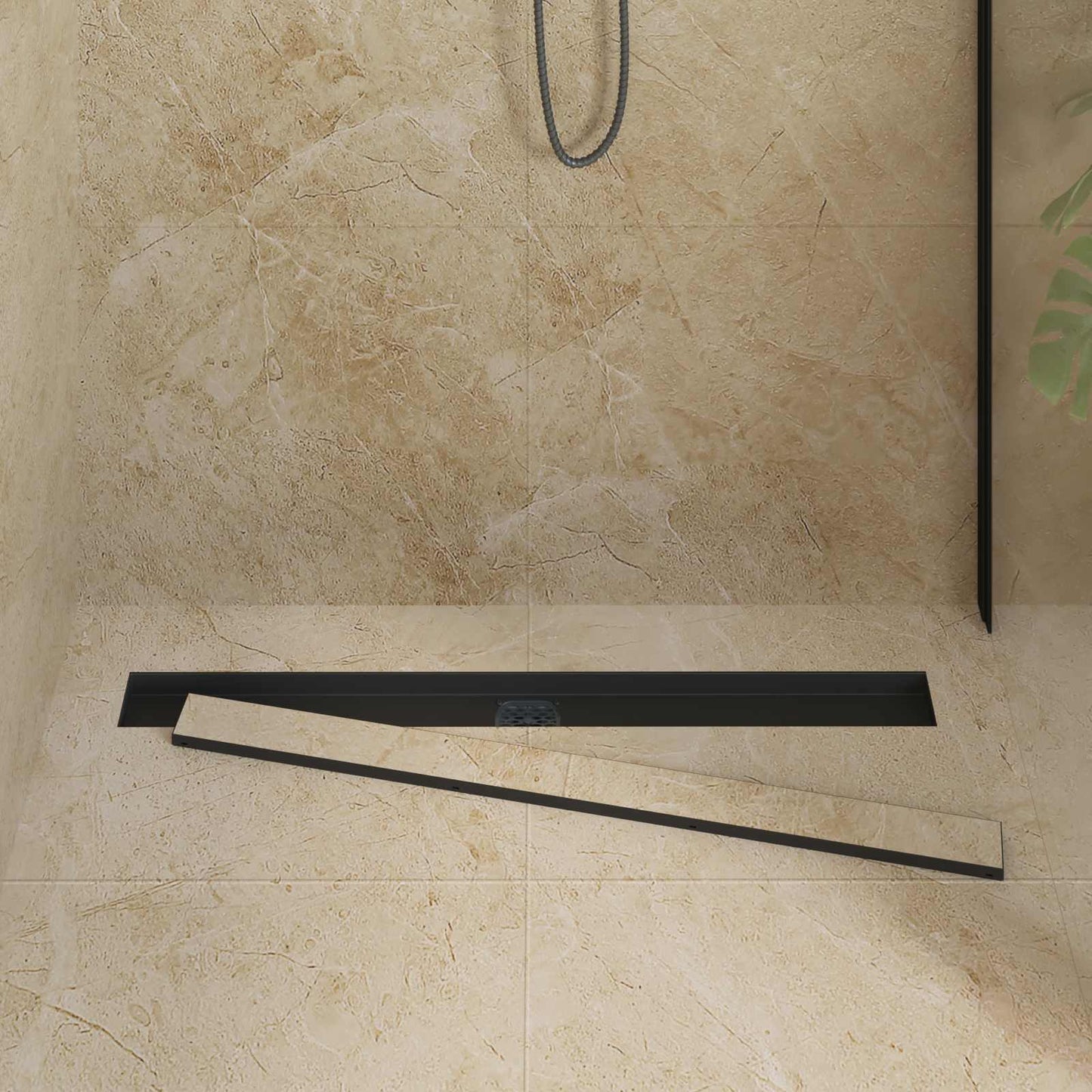 Bruserafløb 2-i-1 med 360° Siphon Sort 90 cm Rustfrit Stål 304