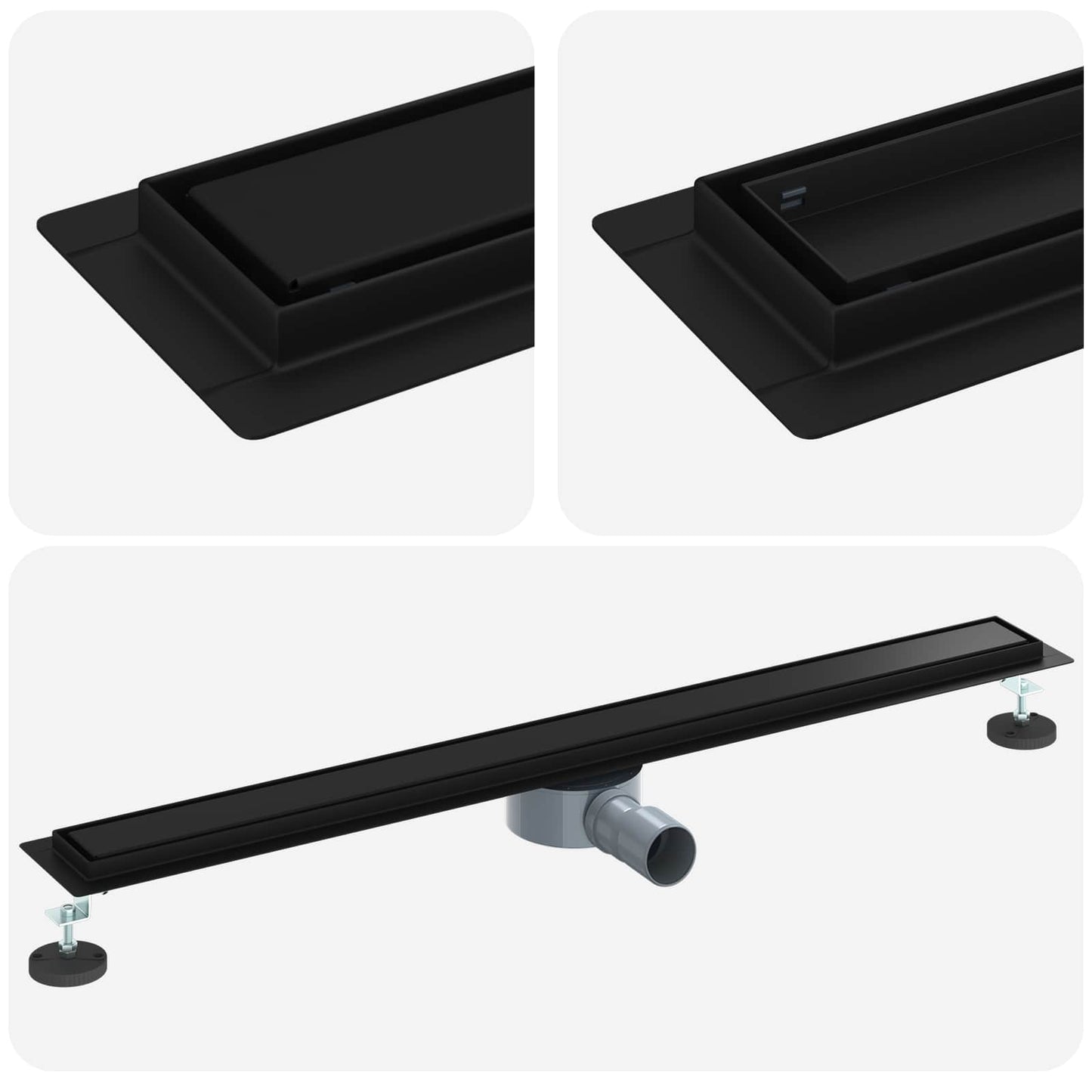 Bruserafløb 2-i-1 med 360° Siphon Sort 90 cm Rustfrit Stål 304